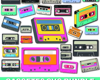 Cassette SVG Bundle, Cassette Clipart, Retro Cassette Vector, Vintage Tape Svg/Png, Cassette Tape Svg, Music Cassette, Audio Cassette Svg