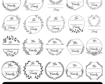 Pacote de Monograma de Família SVG, Monograma Dividido Svg, Clipart de Placa de Sobrenome, SVG de Nome de Família, Monograma de Casamento, Nome Personalizado Svg, Placa de Família Png
