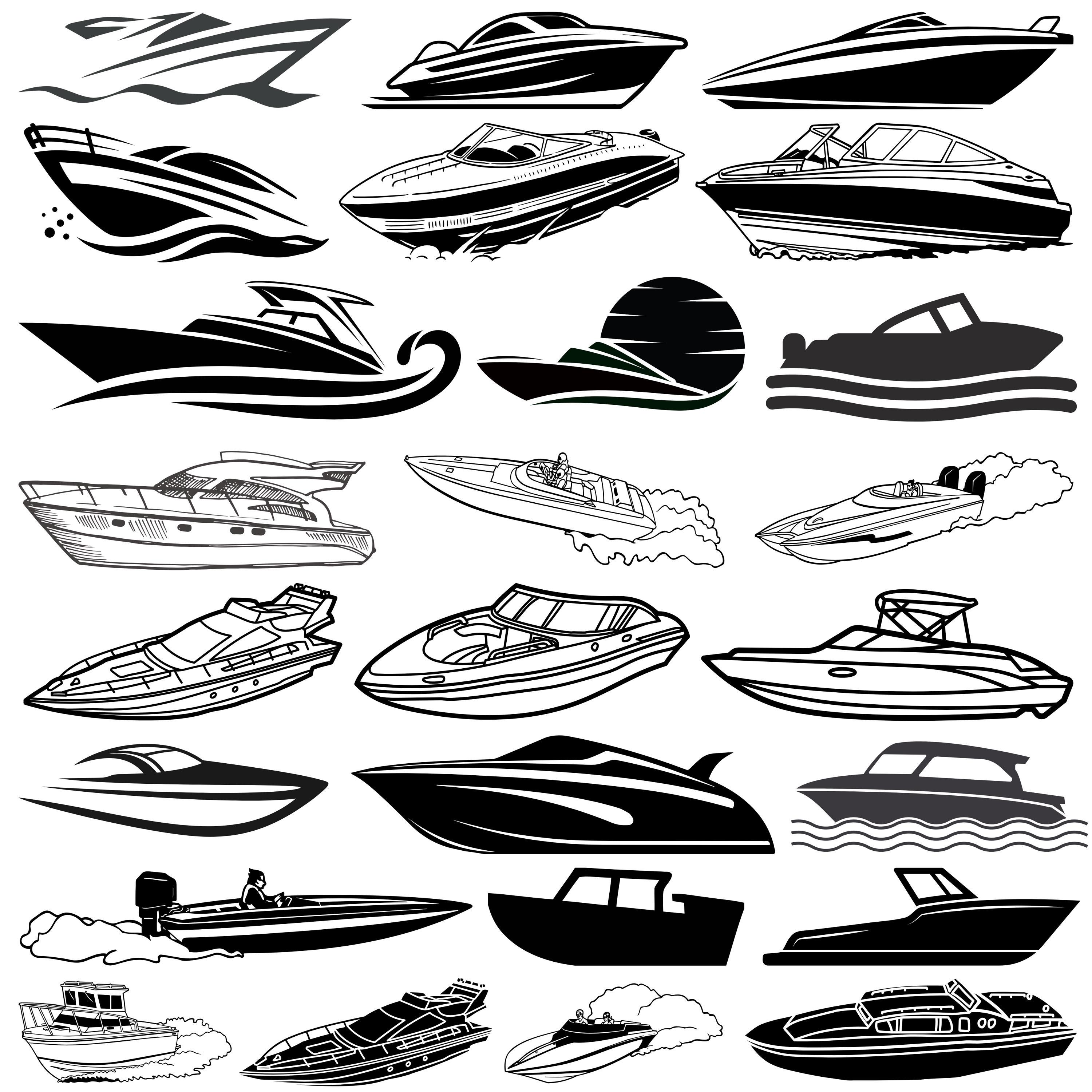 Speed Boat SVG Bundle, Motor Boat Clipart, Speed Boat Silhouette, Bass ...