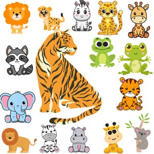 Jungle Safari animaux SVG, PNG mignons animaux sauvages, bébé Safari Clipart, Clipart animaux de Zoo, Jungle, faune Cricut/Safari animaux contour Svg