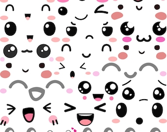 Emoji Clipart Bundle, Kawaii Face SVG, Cute Emoji Svg, Funny Cartoon Expressions, Chibi Face Vector, Anime Face Svg, Digital Download