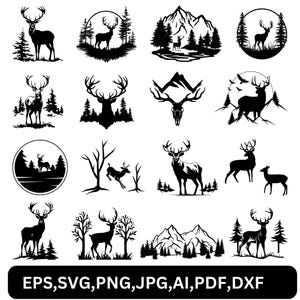 Deer in the Forest Svg, Deer Cut Files For Cricut, Deer Clipart, Forest Svg, Wilderness Svg, Forest Bundle svg, Deer Head Svg. American Deer