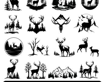 Deer in the Forest Svg, Deer Cut Files For Cricut, Deer Clipart, Forest Svg, Wilderness Svg, Forest Bundle svg, Deer Head Svg. American Deer