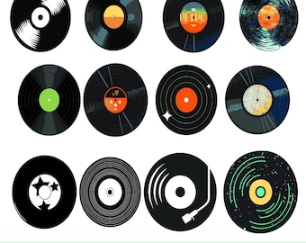 Vinyl Record SVG Bundle, Retro Music Clipart, Vinyl Disc PNG Eps Dxf, Turntable Cut Files for Cricut, Old School SVG Vector Design,