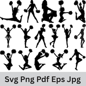 Cheerleader SVG Bundle, Cheerleader Clipart PNG, Cheerleading Silhouette Vector, Cheerleader Cut Files for Cricut, Cheer SVG Design