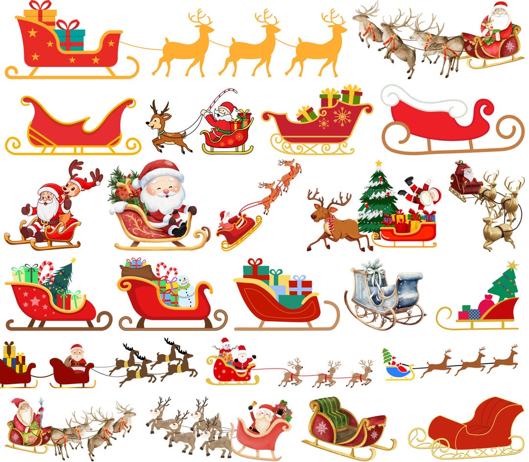 Santa's Sleigh SVG Bundle, Flying Santa Reindeer Clipart, Christmas Eve ...