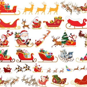 Pakiet SVG Sanie Świętego Mikołaja, Latający renifer Świętego Mikołaja Clipart, Pliki do cięcia Wigilii, Święty Mikołaj SVG, Sylwetka sań dla projektów Cricut