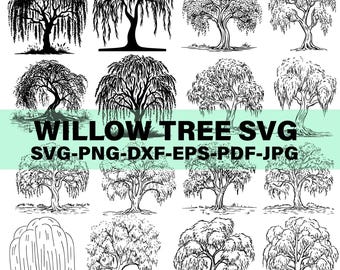 Willow Tree SVG Bundle, Weeping Willow Clipart, Willow Tree PNG, Tree Silhouette SVG, Willow Tree Cut Files for Cricut, Vector Willow Svg