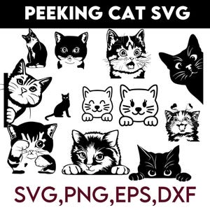 Peeking Cat Svg, Cute Black Cat SVG, Peeking Cat Decal, Cat Vector Art, Cat Cricut, Kitten Face SVG, Peeking Cat Clipart, Cat Silhouette Svg