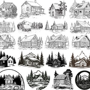 Rustic Wooden Cabin SVG Bundle, Log Cabin SVG, Mountain House SVG Bundle, Wooden House Decal, Cabin Silhouette, Cabin Clipart, Outdoor Svg
