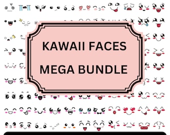 Kawaii Faces SVG Bundle, Cute Face Clipart, Emoji Face SVG, Anime Face SVG, Smiley Stickers, Cartoon Expressions, Comics Png