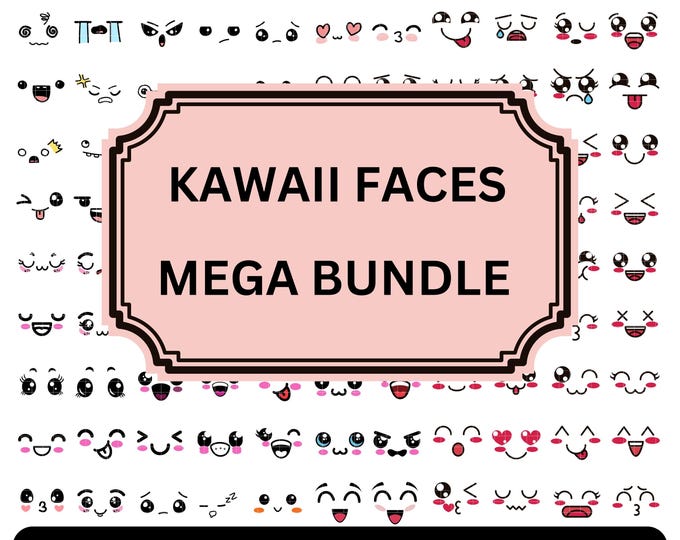 Kawaii Faces SVG Bundle , 25 Cute Kawaii Facial Expressions SVG for ...
