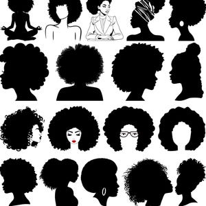 Black Woman SVG Bundle, Afro Hair Silhouettes PNG, Melanin Queen Clipart, African American Beauty, Feminine  Cut Files, Black Girl Magic