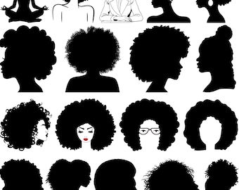 Arfo Woman SVG Bundle, Black Hair Silhouettes PNG, Melanin Queen Clipart, African American Beauty, Feminine  Cut Files, Black Girl Magic