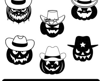 Western Halloween Pumpkin SVG Bundle, Howdy Fall Clipart, Cowgirl Pumpkin PNG, Rustic Cut File, Silhouette Cricut, Cowboy Hat SVG, Halloween