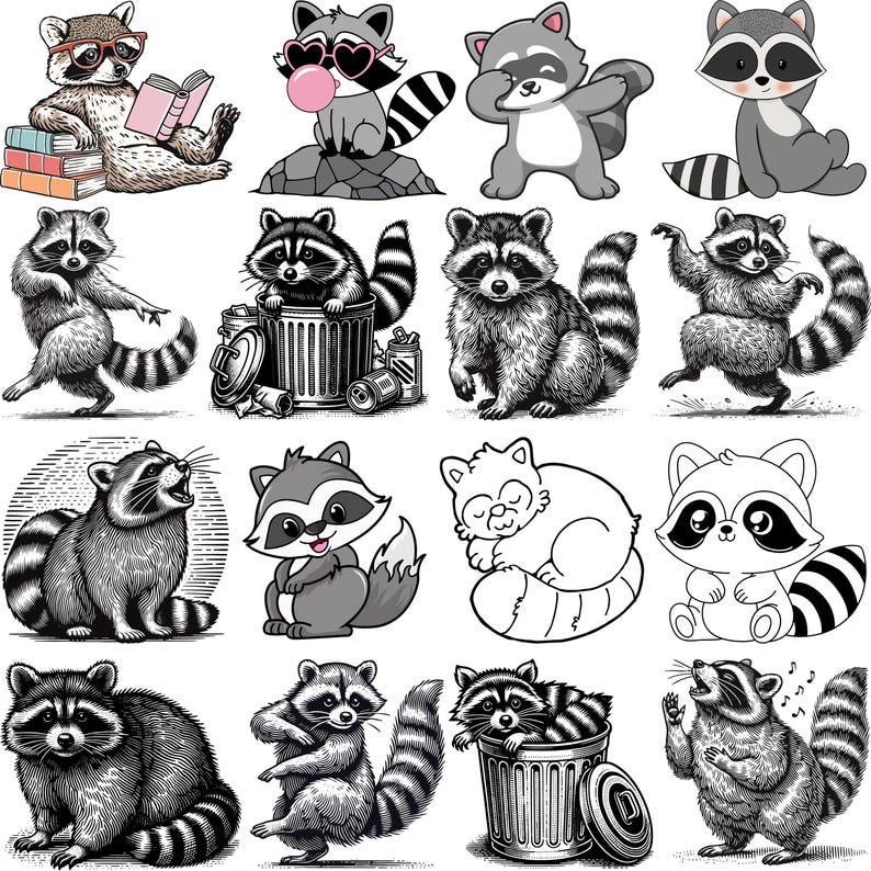Raccoon SVG bundle, forest animal SVG files, cute raccoon clipart PNG, raccoon vector art, baby raccoon silhouette, wildlife SVG cut files, raccoon head design, cricut raccoon cut file, woodland animal SVG, forest critter vector, raccoon face SVG PNG EPS, raccoon decal designs, raccoon digital download, woodland nursery SVG, raccoon animal clipart, wildlife woodland cut file, raccoon t-shirt design elements, vinyl cutting raccoon bundle