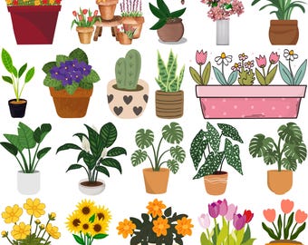 Pacchetto SVG di vasi di fiori, pacchetto SVG di piante in vaso, file vettoriali di vasi di piante, clipart di Cricut, file di taglio stampabili, download digitale, decorazioni per la casa, PNG EPS