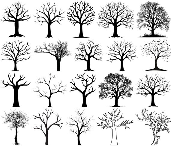 Bare Tree SVG Bundle, Leafless Tree Clipart, Rustic Tree Cut File, Forest Tree Silhouette, Cricut Tree SVG, Vector Trees for Fall, Fall Tree