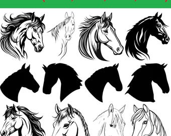 Horse SVG Bundle, Horse Head Svg, Horse Silhouette, Horse Lover SVG, Horse Silhouette Clipart, Horse Cricut, Horse Vector, Equestrian SVG