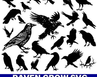 Raven Svg Bundle, Crow Svg Cut Files, Raven Clipart, Crow Silhouette, Dark Raven PNG, Dark Gothic Bird SVG, Halloween Crow, Witchcraft Svg