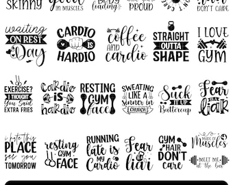 Gym motivation Svg bundle Workout SVG Fitness quotes Svg Exercise silhouette Svg Cricut cut files Motivational gym shirt designs png