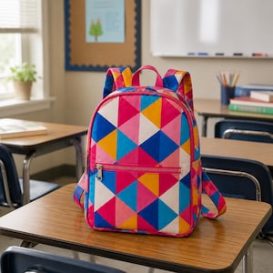 Backpack sewing pattern PDF, DIY daypack bag tutorial, beginner sewing project, fabric backpack pattern with interfacing, lining, foam strap padding, zippers, webbing and ladder lock buckles, printable digital pattern for home sewing, step-by-step construction instructions, easy bag making tutorial, sewing machine project, handmade backpack design for everyday use, travel, school or office, creative DIY gift idea
