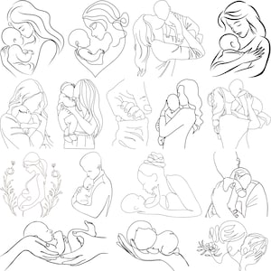 Baby Line Art SVG Bundle, Newborn Line Drawing Clipart, Child Silhouette SVG, Toddler Line Art Cut Files, Minimalist Baby Wall Art
