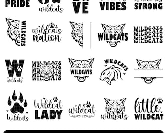 Wildcat Svg Bundle, Wildcat School Spirit SVG, Wildcat Mascot Svg, Wildcat Silhouette, Wildcats Shirt Svg, Wildcat Face PNG, Wildcats Cricut