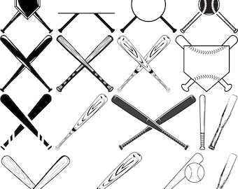 Baseball Bat SVG Bundle, Crossed Baseball Bats Vector, Baseball Monogram SVG, Sports Cricut Cut Files, Bat Silhouette PNG, Sports Svg