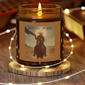 Candele profumate cristiane occidentali - Gesù prende le redini, arredamento per la casa in stile country, regalo per gli amanti dei cavalli, regalo per cowboy/cowgirl