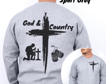 God & Country Cross design Crewneck Sweatshirt Patriotic Faith Shirt Christianity Shirt Veterans Gift Christian Military Sweatshirt