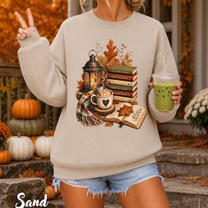 Camiseta de otoño para amantes de los libros Sudadera cómoda para leer Camiseta de otoño con estampado de libros Camiseta de otoño para lectores de manga larga Regalo para lectores Bolso de otoño para libros, Regalo acogedor de otoño