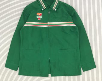 Vintage 7 Eleven Japan Uniform Work Jacket Green Embroidery