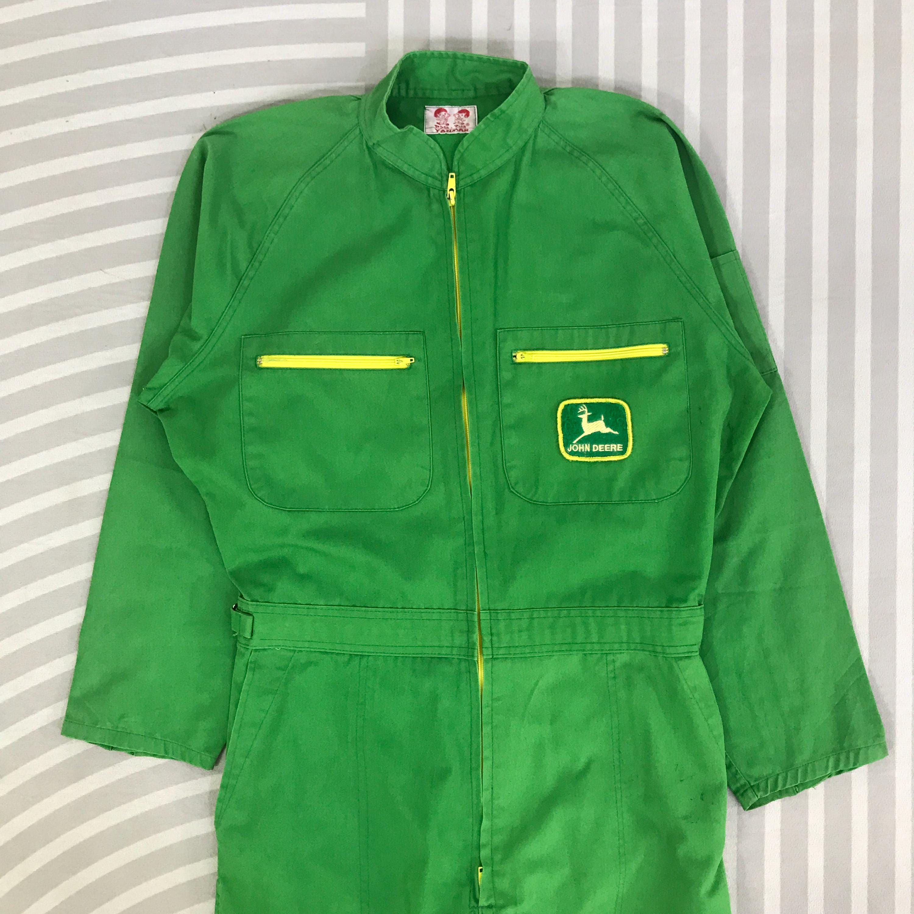 JOHN DEERE オーバーオール グリーン/イエロー　L L 防寒つなぎ Vintage John Deere Coverall Jacket Japan Workwear - Etsy