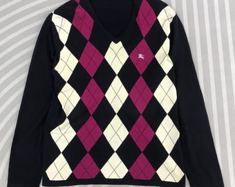 Vintage Burberry Black Label Knitwear V- Neck Style Japan Burberry