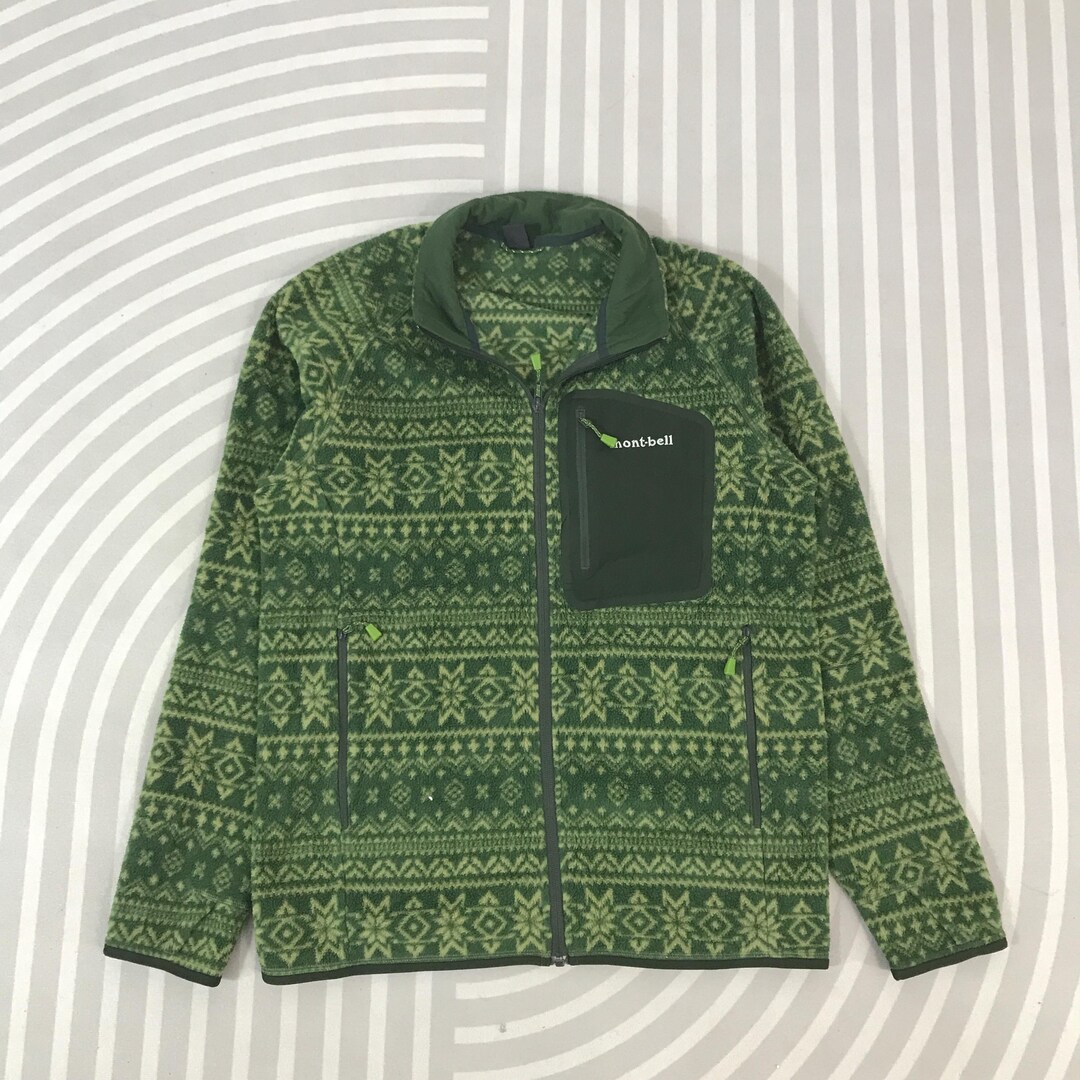 Vintage Montbell Fleece Navajo Zipper Jacket Outdoor Style Green