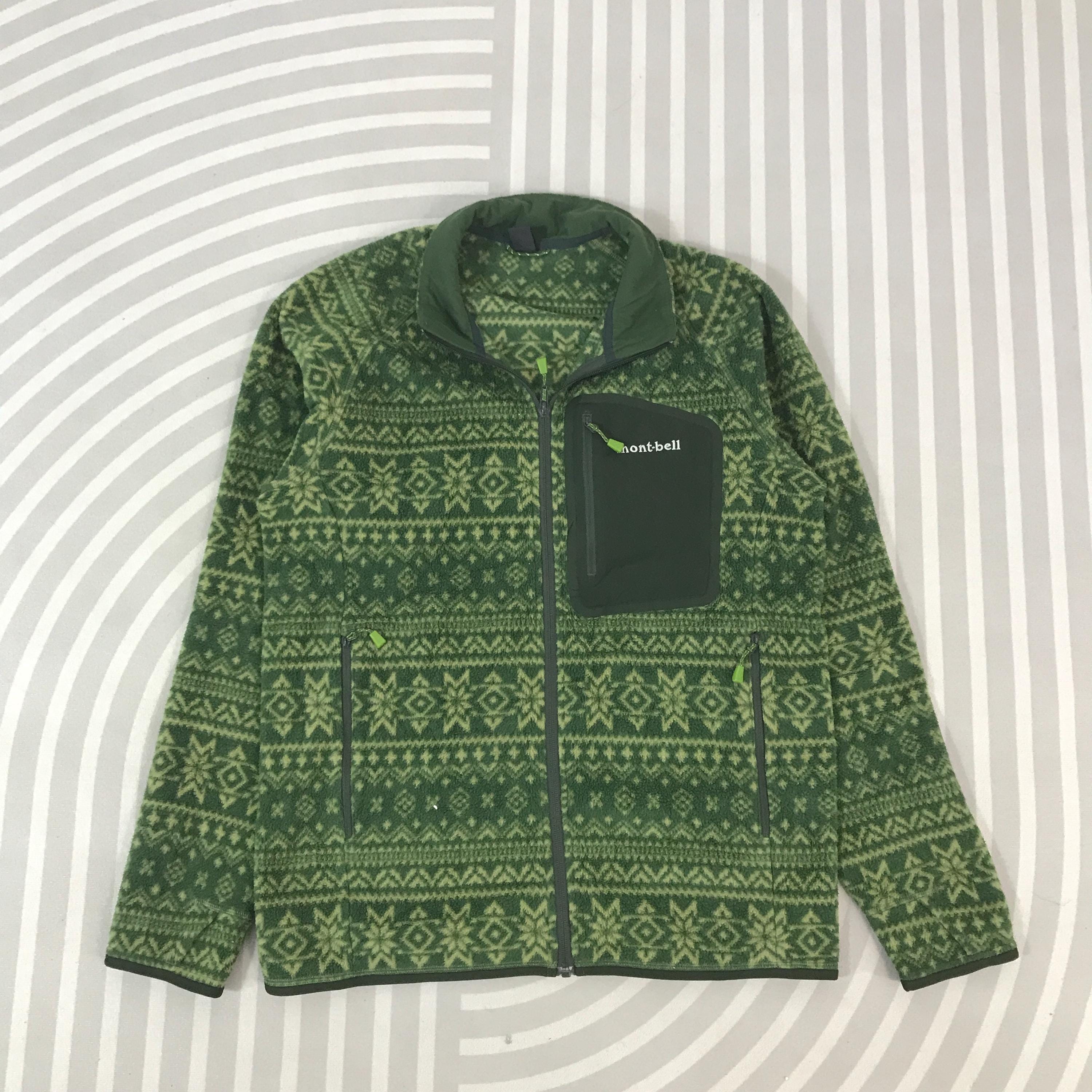 Vintage Montbell Fleece Navajo Zipper Jacket Outdoor Style Green