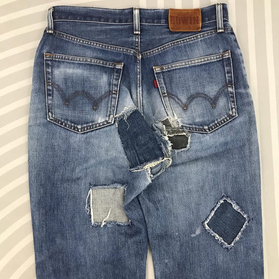 Vintage Edwin 503 Regular Patchwork Jeans Feded d… - image 8