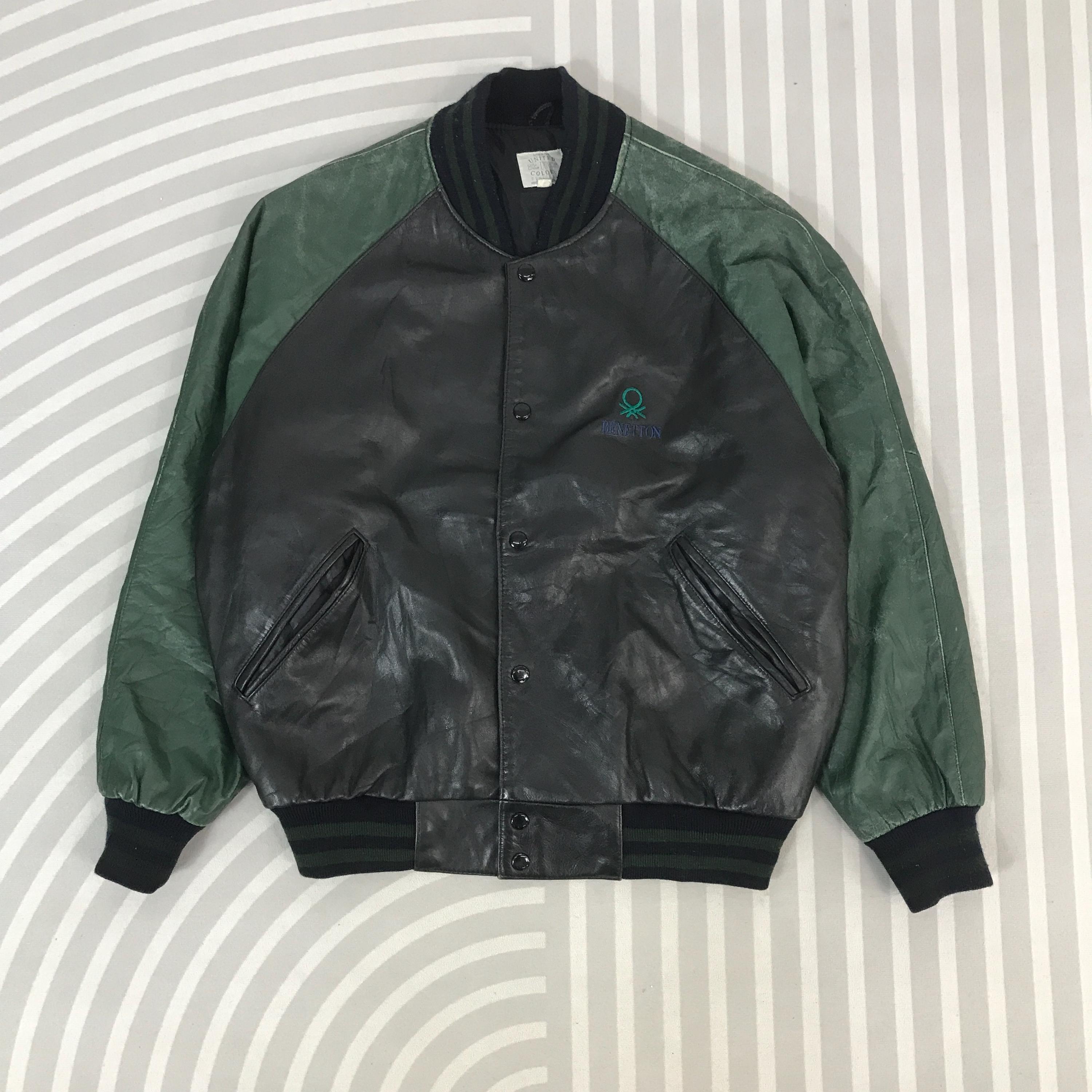 Vintage Benetton Leather Varsity Jacket - Etsy
