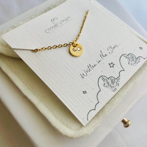 Gold crescent moon necklace with rhinestone, hand stamped charm necklace, minimalist celestial jewelry, gift for her