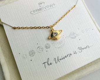 Collier Saturne, bijoux plaqué or, bijoux spatiaux