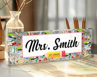 Placa de acrílico personalizada para mesa de professor, placa personalizada para sala de aula, decoração escolar, presente de volta às aulas