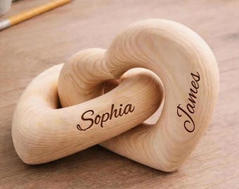 Personalized Infinity Heart Sculpture, Custom Couple Names Decor, Wooden Anniversary Gift, Wedding Gift For Couple, Valentine's Day