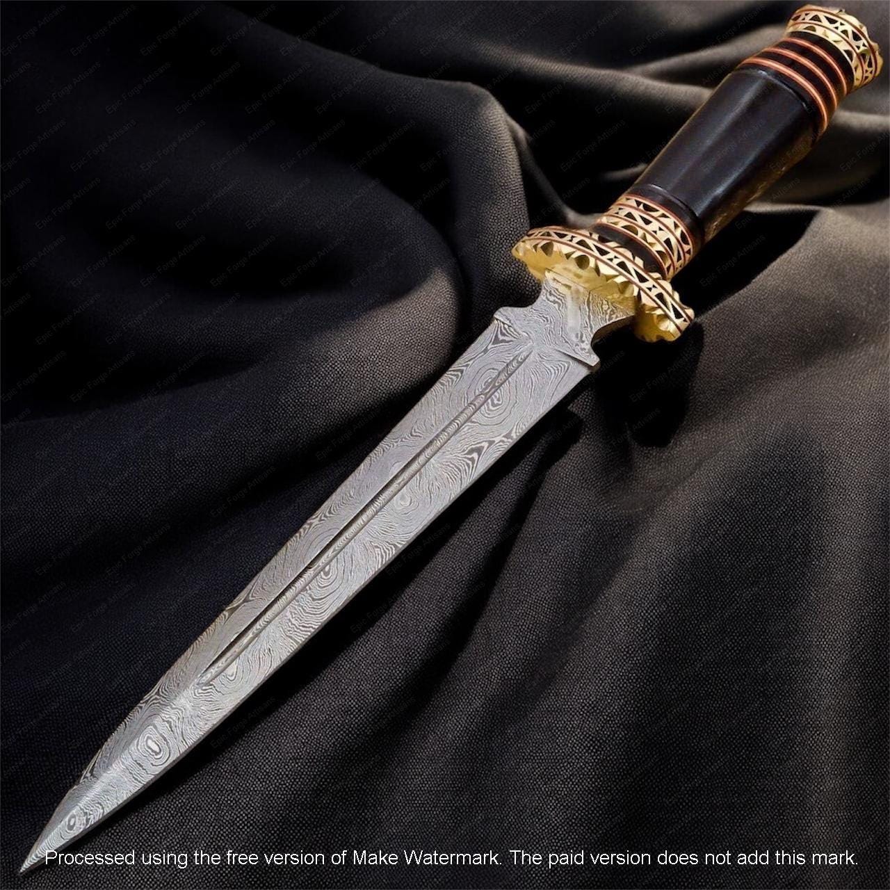 Hand Forged Wavy Dagger Knife-Camel Bone Handle, Damascus Steel Collectible, Engraved Fantasy Dagger, Viking Style Decorative Camping Knife
