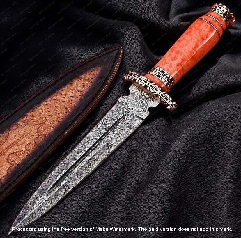 Hand Forged Wavy Dagger Knife-Camel Bone Handle, Damascus Steel Collectible, Engraved Fantasy Dagger, Viking Style Decorative Camping Knife