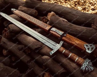 Handmade Damascus Steel Viking Sword with Scabbard - Replica Medieval Sword