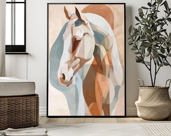 Modern Abstract Horse Wall Art - Minimalist Horse Painting Print - Neutral Boho Horse Artwork - Equestrian Decor