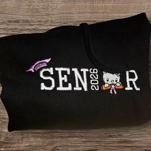 Pink kitty senior 26 embroidered Hoodie or crew neck
