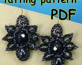 Tutorial de frivolité em PDF, padrão de frivolité, joias de renda, brincos Frivolite, padrão de renda, brincos de frivolité com miçangas, frivolité com frivolité