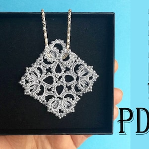 Tatted square pendant with beads Tatting pattern PDF Victorian lace jewelry Tatting lace Detailed diagrams and written instructions 9 pages